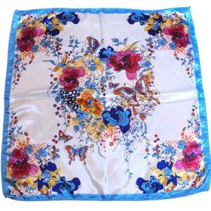 Scarf 19" x 19" Square Satin floral print neckerchief classic feminine summer
